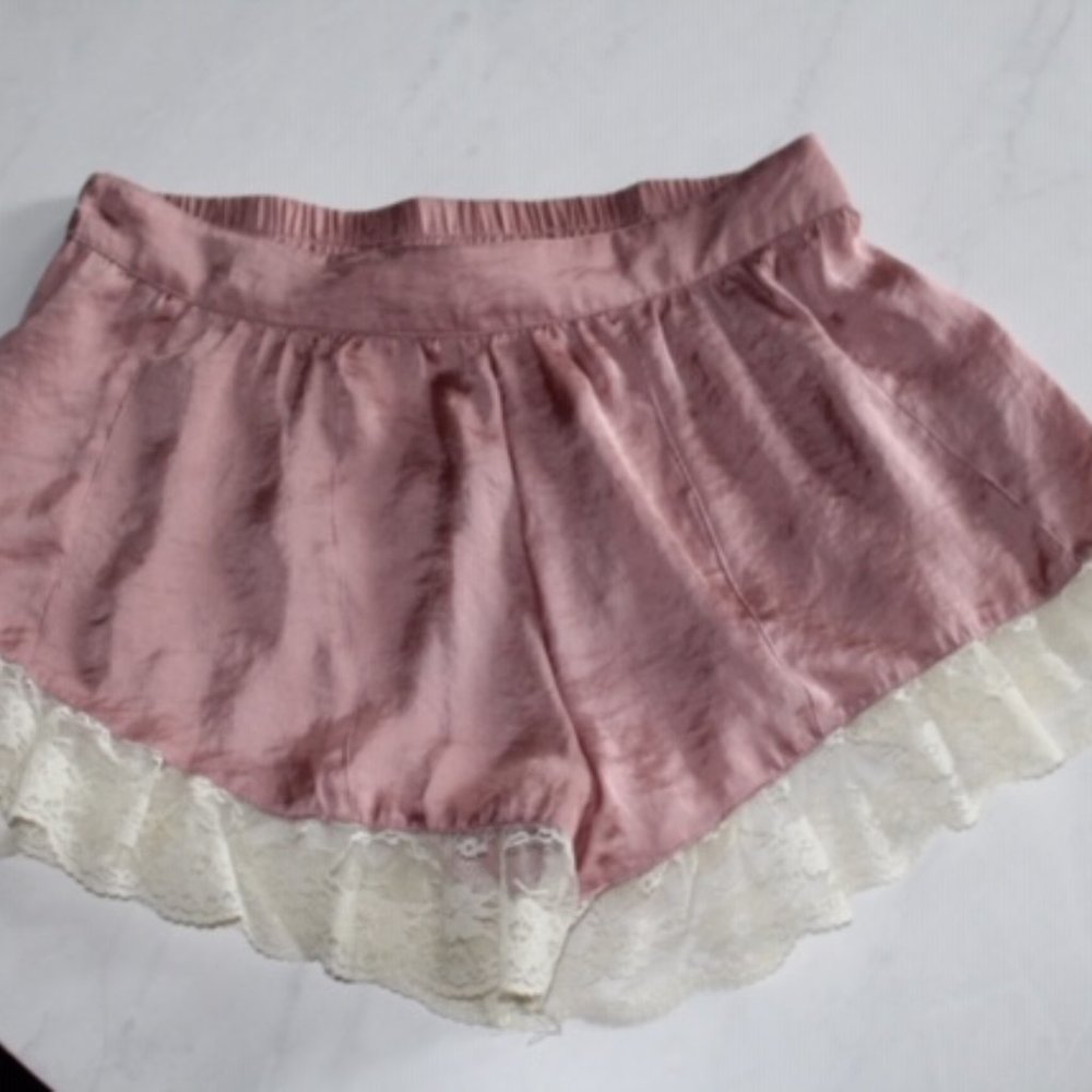 Urban Outfitters pink satin high waisted shorts